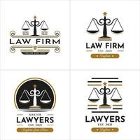 Set von Retro-Vintage-Stil für Anwaltskanzlei-Logo-Design. mit Waage, Stern, Schildsymbolen in Gold, Schwarz und Weiß. Premium- und Luxus-Logo-Vorlage vektor