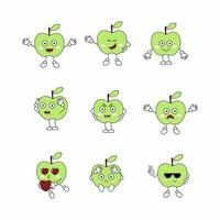 en uppsättning frukter med känslor i ansiktet. roliga äpplen-emoticons. uttryckssymboler och klistermärken med ett äpplemönster. vektor seriefigur för barn.