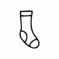 Gekritzelsocke handgezeichnet mit einer schwarzen Konturlinie. Vektor-Symbol der Socke. ein Kleidungsstück färben. vektor