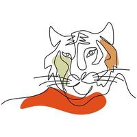 Kontinuierliche einzeilige Zeichnung von Tigerkopf isoliert auf weißem Hintergrund. vektor