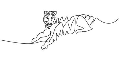 durchgehende einzeilige Zeichnung eines großen Tigers, der dich anstarrt vektor