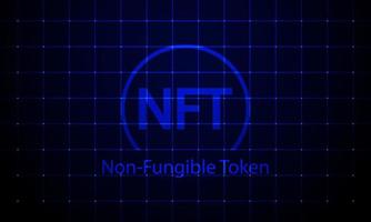 koncept banner nft icke-fungibla tokens på mörkblå bakgrund med neon rutnät. vektor illustration.