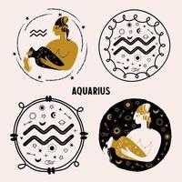 Horoskop und Astrologie. das Sternzeichen Wassermann. Schwarz und Gold. Vektor-Illustration in einem flachen Stil.