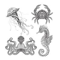 Sea Marine Doodle Set vektor