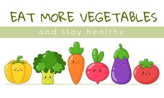 söta kawaii grönsaker och motivationstext. samling av tecknade grönsaksemoji. platt vektorillustration. vektor