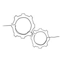 Zahnräder werden durch eine einzelne Linie auf einem weißen Hintergrund mit handgezeichnetem Doodle-Stil-Vektor gezeichnet vektor