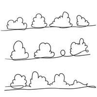 kontinuerlig linjeteckning. clouds.doodle hand ritstil vektor