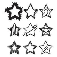 samling av handritad doodle stjärnor illustration med tecknad linjekonst stil isolerad på vit bakgrund vektor