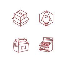 Lineares Verpackungsdisplay und Shop-Icons-Vektor-Illustrationsset vektor