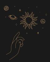 himmelssolens hand och planeter vektor