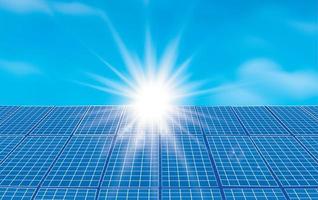 Sonnenkollektoren und Sonne, Solarenergie-Produktionsanlage. vektor