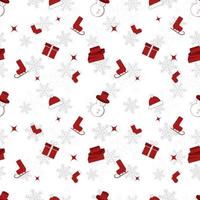 jul objekt siluett upprepa mönster i röd färg på platt vit färg bakgrund. jul objekt seamless mönster. vektor