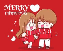 Paare, die zusammen Schal tragen und Händchen halten auf der gezeichneten Karikaturkunstillustration der Weihnachtsfeiertagsfeier vektor