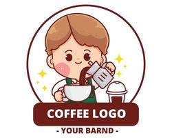 söt pojke kafé logotyp handritad tecknad konst illustration vektor