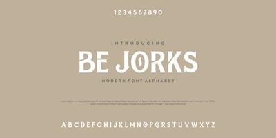 be jorks eleganta alfabetet teckensnitt med nummer. klassiska kopparbokstäver minimal modedesign. typografiska teckensnitt med stora bokstäver. vektor illustration