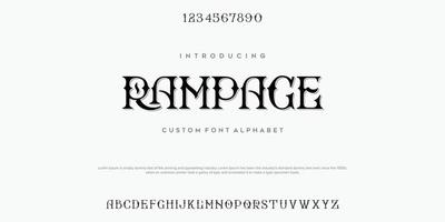 rampage elegant teckensnitt bokstav alfabet set. klassiska svarta bokstäver typografiska teckensnitt. versaler med siffror. vektor illustration