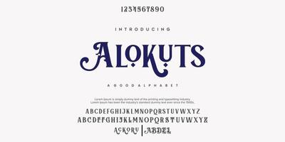 alokuts abstrakt mode teckensnitt alfabetet. minimal modern urban typsnitt för logotyp, varumärke etc. typografi typsnitt versaler gemener och nummer. vektor illustration