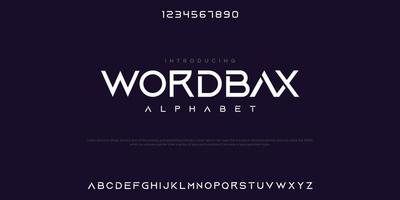 wordbax sport modernt kursivt alfabet. typografi urban stil teckensnitt för teknik, digital, film logotyp design. vektor illustration