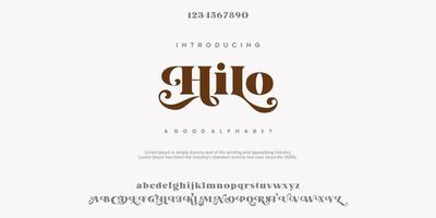 hilo abstrakt mode teckensnitt alfabetet. minimal modern urban typsnitt för logotyp, varumärke etc. typografi typsnitt versaler gemener och nummer. vektor illustration