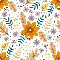 Sonnenblume Herbst nahtlose Muster auf weiß. Blumenmuster mit Herbstlaub und bunten Blumen. Thanksgiving-Hintergrunddesign vektor