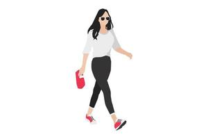 vektor illustration av casual minimalistiska kvinnor som går på trottoaren