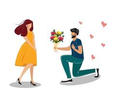 Mann, der Frau Blumen schenkt. hübsches verliebtes Paar. Valentinstag und Liebe Konzept Illustration. vektor