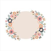 runder Rahmen mit pastellfarbenen Blumen und Pflanzen auf weißem Hintergrund für Hochzeitsdesigns und vektor