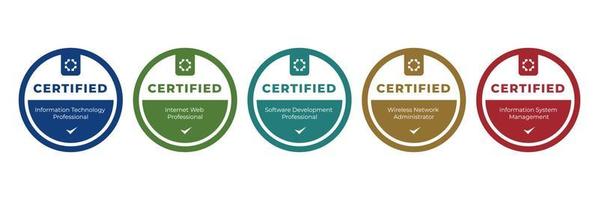 digital emblem certifierad informationsteknologiskvalifikationsmall. vektor illustration logotyp certifikat med rund form design.