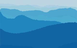 Vektor-Illustration einer schönen dunkelblauen Berglandschaft mit Nebel und Wald. Vektor-Illustration vektor