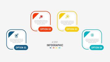 vier Schritt Infografik Etikette Design Vorlage mit Linie Symbole. Prozess Schritte Diagramm, Präsentationen, Arbeitsablauf Layout, Banner, fließen Diagramm, die Info Graph Illustration. vektor