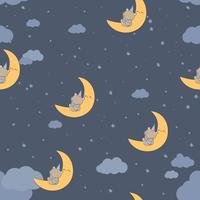 sömlösa mönster med nallebjörn som sover på månen tecknad illustration vektor