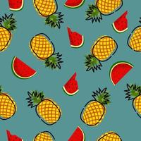 vattenmelon och ananas frukt sömlös bakgrund, vektorillustration för textiltryck, tapeter, modedesign vektor