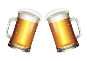 zwei Krüge Bier auf weißem Hintergrund. realistischer bierkrug vektor