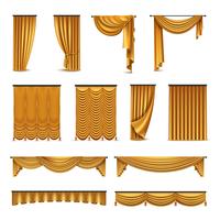 Golden Curtains Drapery Realistic Icons Collection vektor