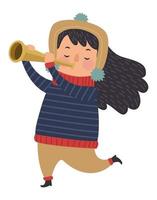 kleines Mädchen, das Trompete spielt vektor