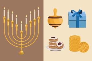 fem glada hanukkah ikoner vektor