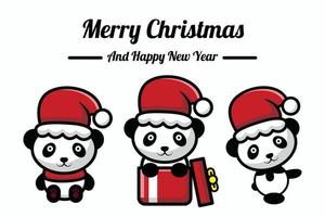 süßer Panda-Charakter Frohe Weihnachten und ein glückliches neues Jahr-Banner vektor