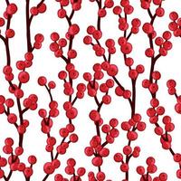 nahtloses Muster mit Winterpflanzen, Stechpalmenbeere, Ebereschenzweigen. festliche amerikanische traditionelle verziert für neues jahr, weihnachten. handgezeichnete Vektorgrafik für Geschenkpapier, Textildruck vektor