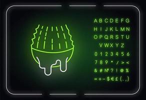 Schneiden Sie das Neonlichtsymbol des Blattes. Aloe-Vera-Saft. saftiger Dorn mit Flüssigkeit. geschnittener Kaktus. äußerer Leuchteffekt. Schild mit Alphabet, Zahlen und Symbolen. Vektor-isolierte RGB-Farbabbildung vektor