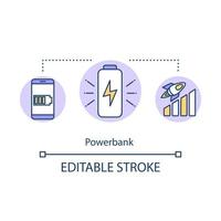 Symbol für das Powerbank-Konzept. Bequemer Tourismus, Gadget-Akkuladungs-Boost-Idee, dünne Linie Illustration. tragbares Ladegerät. Vektor isoliert Umriss RGB-Farbzeichnung. bearbeitbarer Strich