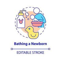 Baden Neugeborenes Konzept Symbol. Babyhygiene abstrakte Idee dünne Linie Illustration. Baden Sie zweimal pro Woche mit dem Baby. Kinderbadewanne. Vektor isolierte Umriss-Farbzeichnung. bearbeitbarer Strich