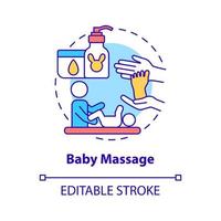 Symbol für das Konzept der Babymassage. Reiben des Säuglingskörpers abstrakte Idee dünne Linie Illustration. Bindung zwischen Mutter und Kind. massieren, um das Baby zu beruhigen. Vektor isolierte Umriss-Farbzeichnung. bearbeitbarer Strich