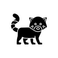 röd panda svart glyfikon. djurskydd i nepal. Hotade arter. mindre panda med rödaktig päls. djur som lever i bergen. siluett symbol på vitt utrymme. vektor isolerade illustration