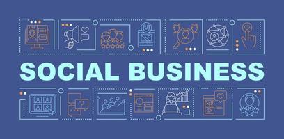 Social Business Navy Wortkonzepte Banner. Unternehmenstyp. Infografiken mit linearen Symbolen auf Cyan-Hintergrund. isolierte kreative Typografie. Vektor-Umriss-Farbillustration mit Text vektor