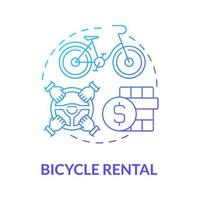 Fahrradverleih blaues Farbverlauf-Konzept-Symbol. Fahrrad-Sharing-Kategorie abstrakte Idee dünne Linie Abbildung. Zweirad gegen Geld mieten. mietfrei. Vektor isolierte Umriss-Farbzeichnung