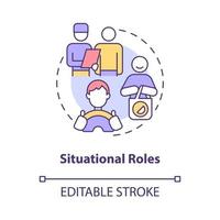 situationella roller konceptikon. personspecifik del i samhället. samhällsdeltagande normer abstrakt idé tunn linje illustration. vektor isolerade kontur färgritning. redigerbar linje