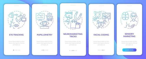 neurowissenschaftliche Methoden beim Onboarding des Bildschirms der mobilen App-Seite. Komplettlösung für Kundengesichtscodierung in 5 Schritten mit grafischen Anweisungen und Konzepten. ui, ux, gui-Vektorvorlage mit linearen Farbillustrationen vektor
