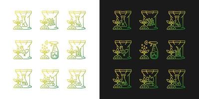 granulare Düngemittel-Gradientensymbole für den dunklen und hellen Modus. trockene Ergänzungen für den Boden. Bündel von dünnen Kontursymbolen. isolierte Vektor-Umriss-Illustrationen-Sammlung auf Schwarz und Weiß vektor