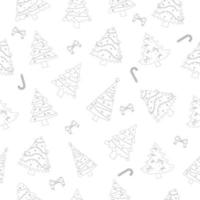 julgran med träd boll och träd leksak seamless mönster. färgbok. platt vektorillustration vektor