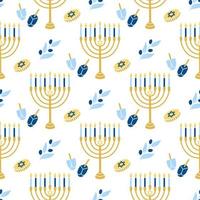 Hanukkah vektor seamless mönster. olika föremål för judiska festivalen av ljus i platt stil
